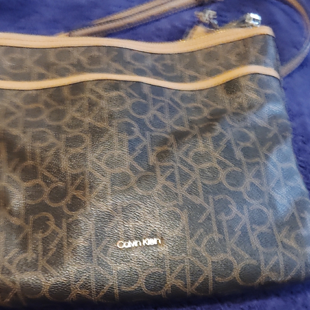 Calvin Klein Collection Brown Tan Crossbody Bag with Iconic Monogram